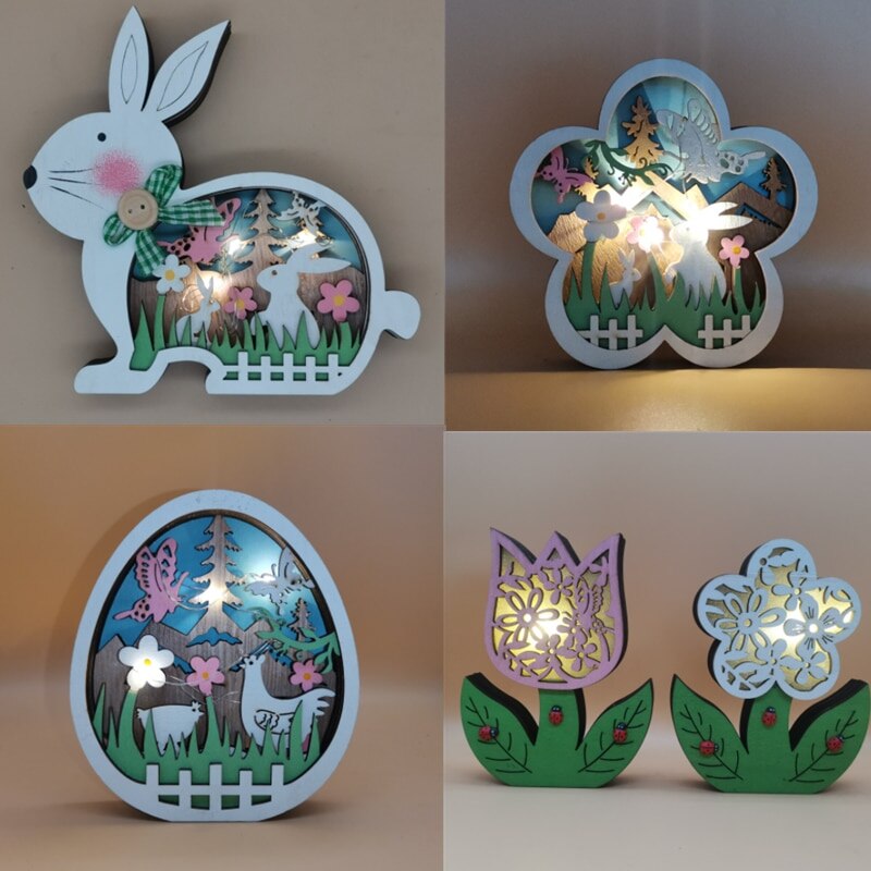 Easter Wooden LED Light Gifts Home Ornament Decoration