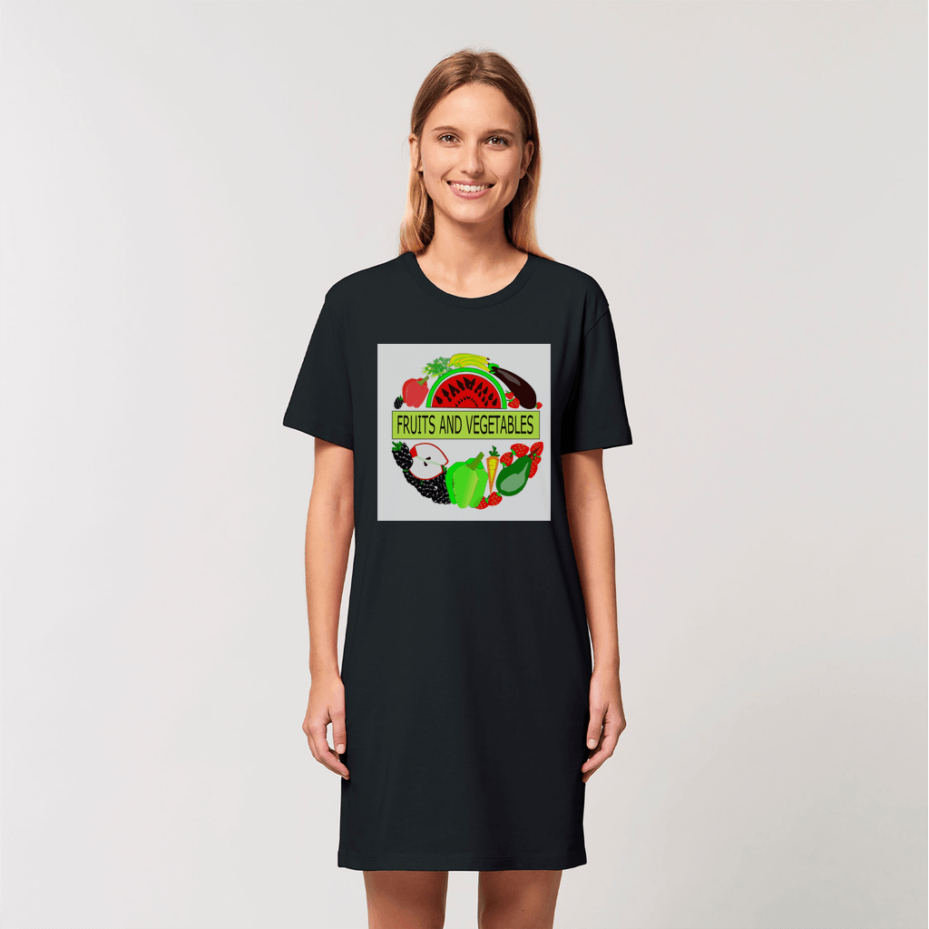 Women's Fruits And Vegetables Design Cotton T-Shirt Dress - Mercy Abounding