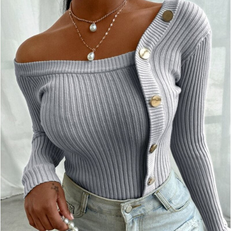 Sexy Women Sweaters Long Sleeve Off Shoulder Knitted Tops