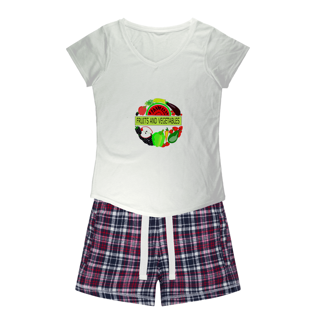 Beautiful Fruits And Vegetables Design Girls Sleepy Nightwear Tee Flannel Short - Mercy Abounding