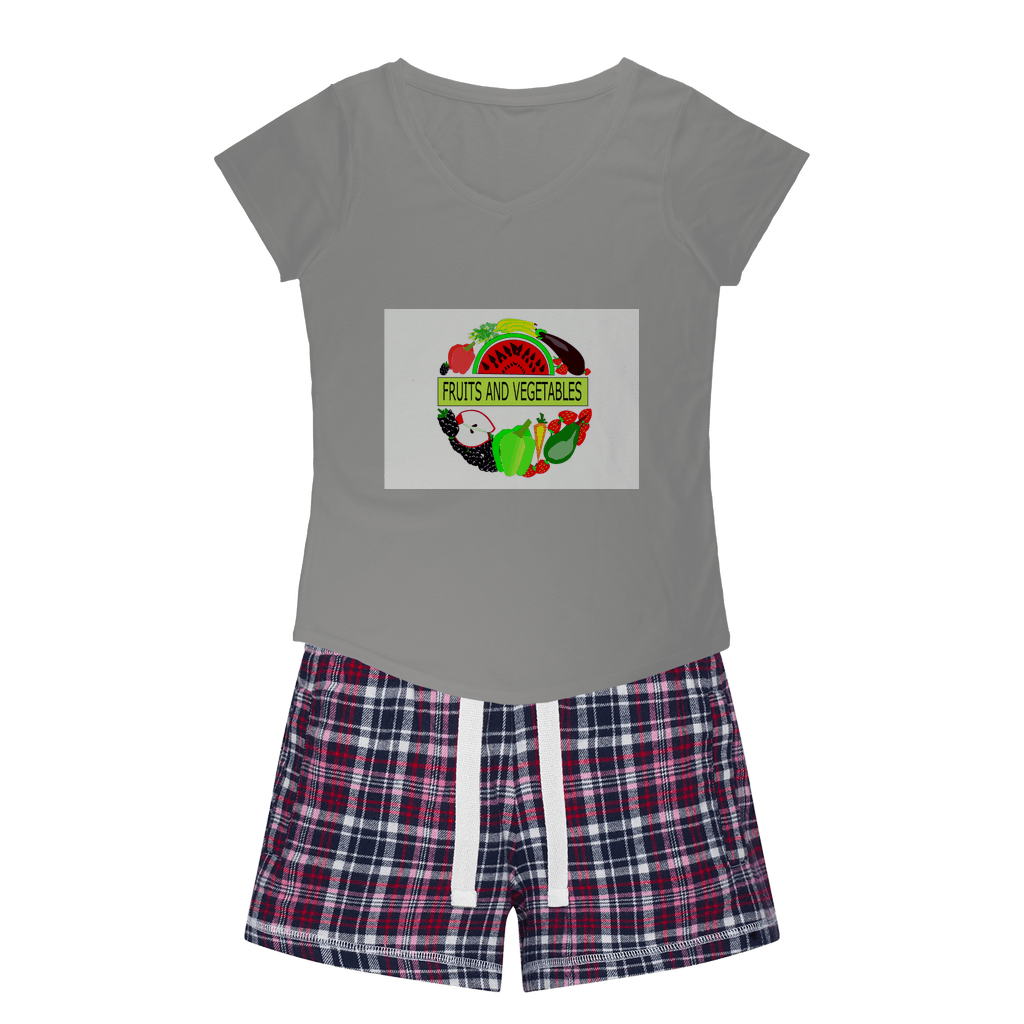 Beautiful Fruits And Vegetables Design Girls Sleepy Nightwear Tee Flannel Short - Mercy Abounding