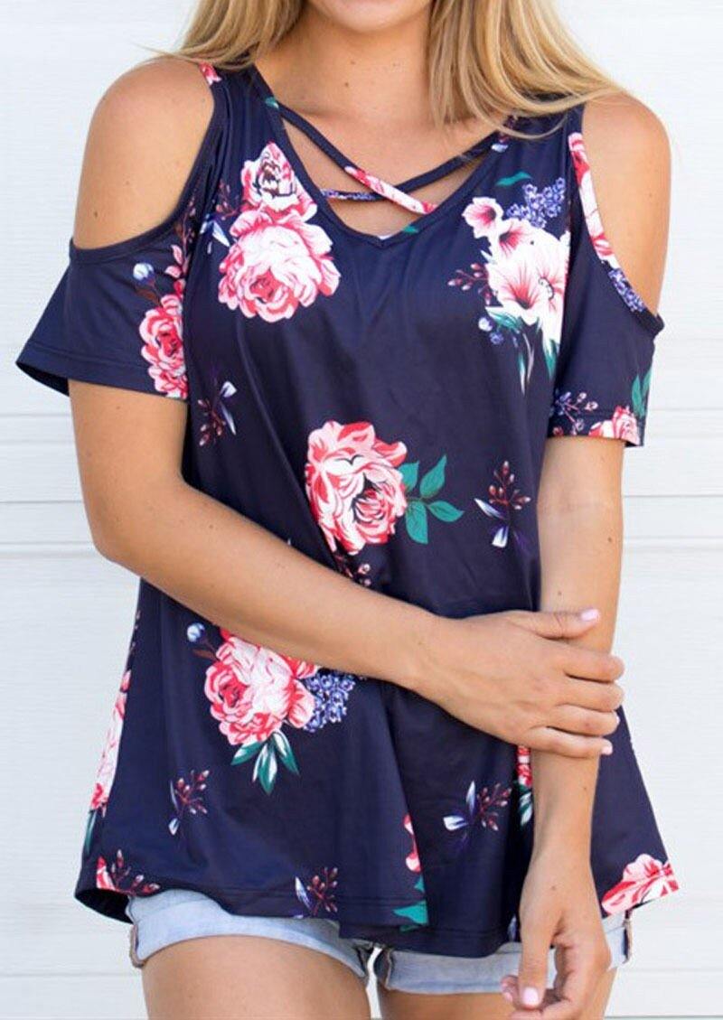 Women Off Shoulder Flower Short Sleeve Top - Mercy Abounding