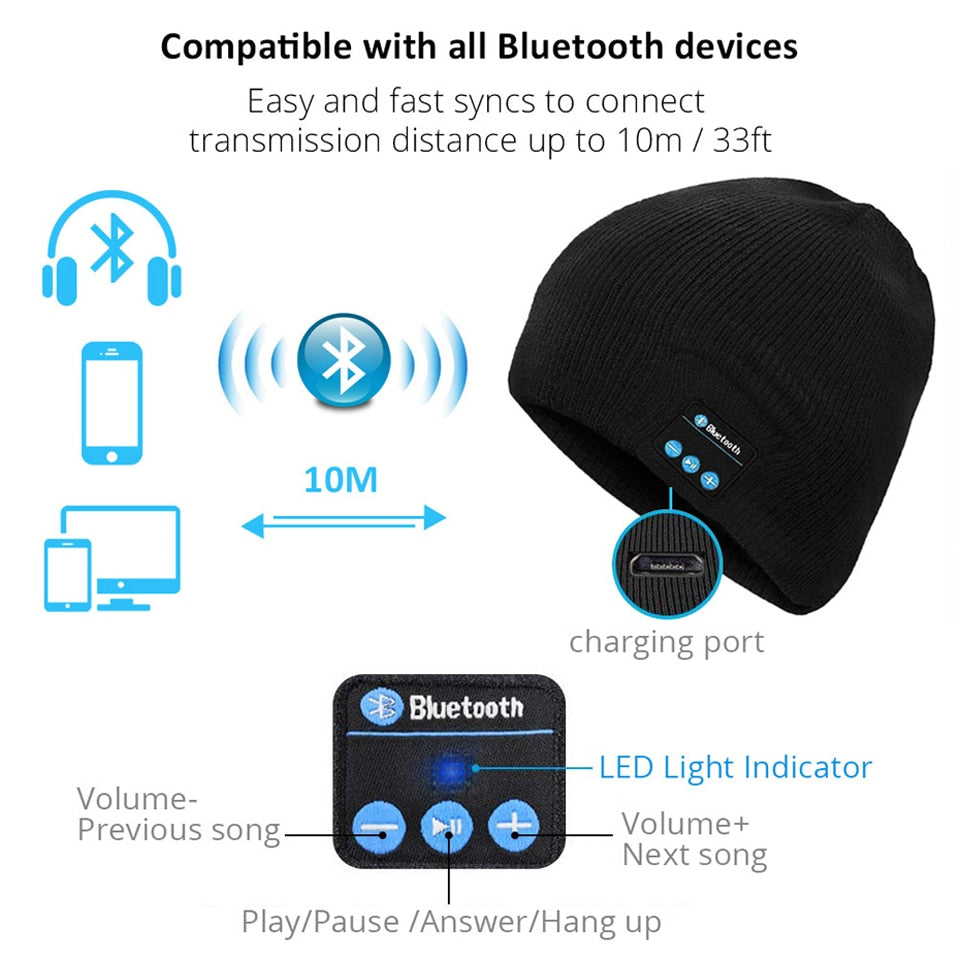 Hat Beanie Bluetooth Wireless Warm Cap Headphones + Gloves