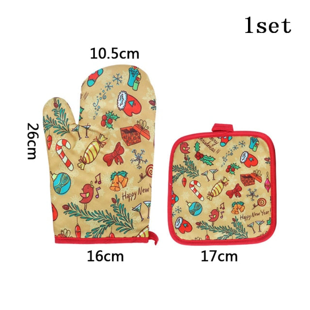 Christmas Oven Baking Gloves Anti Hot Kitchen Pad