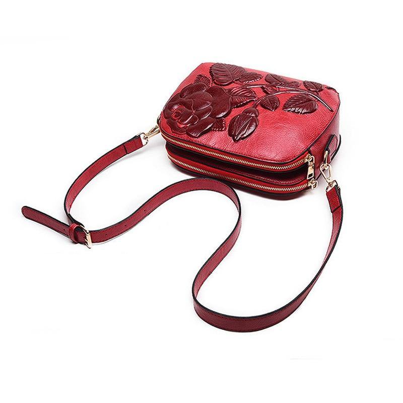 Beautiful Women Embossed Rose Flower Leather Crossbody Shoulder Bags - Mercy Abounding