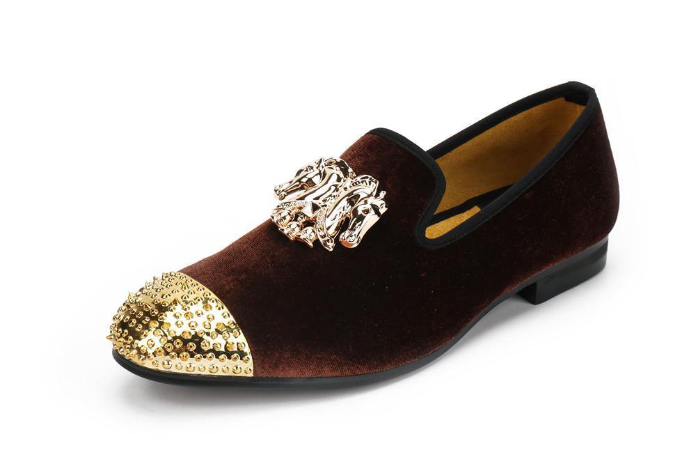 Handmade New Gold Toe Men Velvet Loafers Italy Brand Party And Wedding Men Dress Shoes