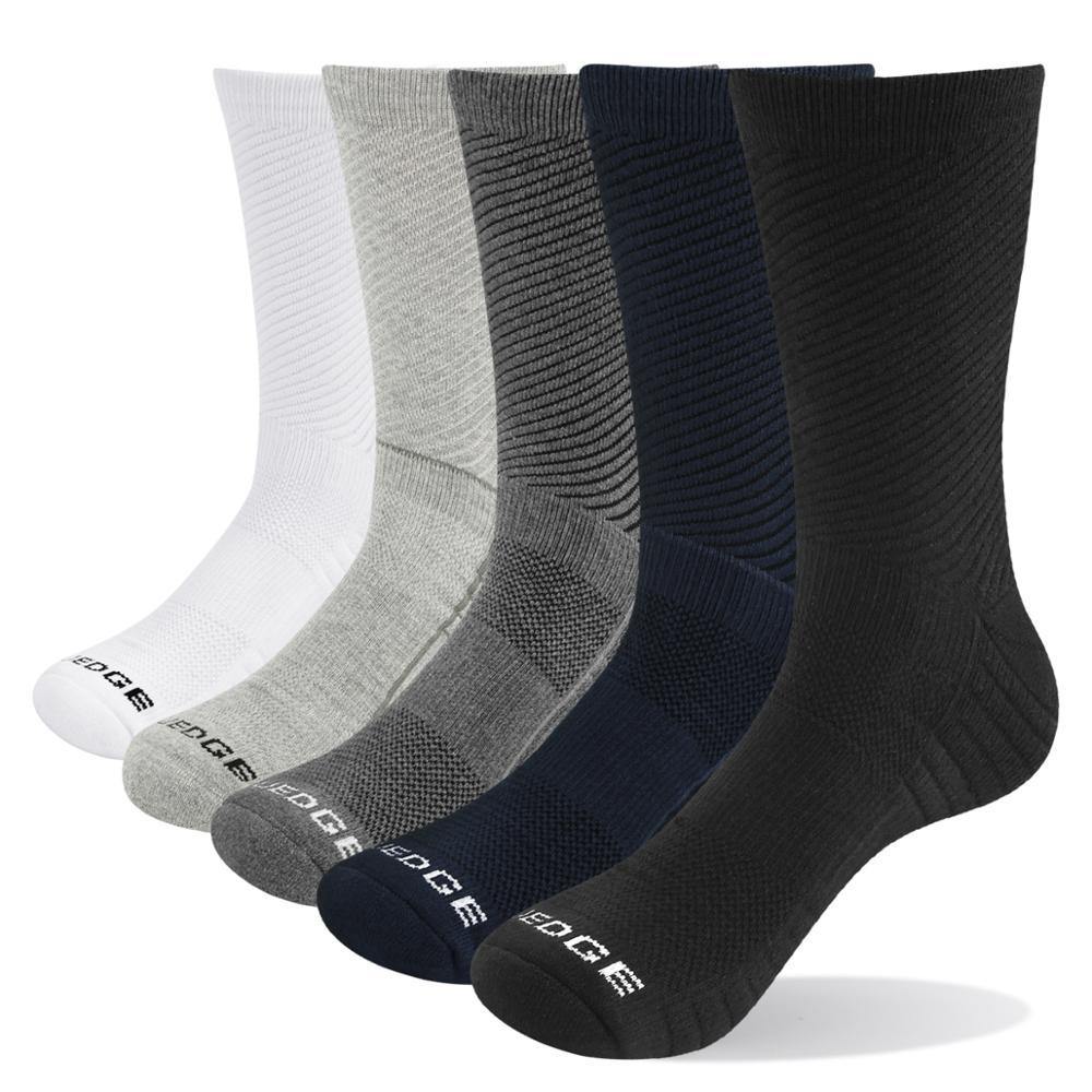 YUEDGE brand 5 pairs men's cushion combed cotton breathable deodorant sports running cycling crew dress socks