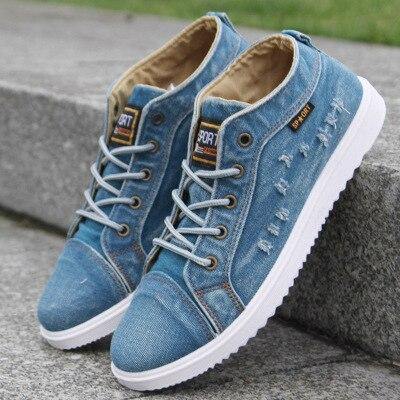 New Fashion Denim Man Canvas Shoes Men Shoes Casual High Top Sneakers 2019 Summer Breathable Plimsolls Male Footwear Men's Flats