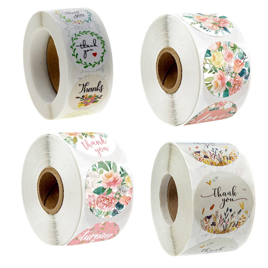 500pcs/1 Roll Paper Label Stickers Round Solid stick Thank you Flower Animal Seal Handmade Envelop Decoration Tag 2.5cm/0.98inch
