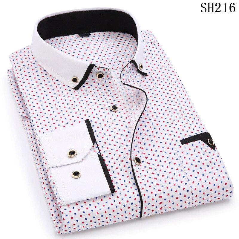 Men Fashion Casual Long Sleeve Print Shirt Slim Fit Male Social Business Dress Shirt Youth Clothing Soft Comfortable With Pocket