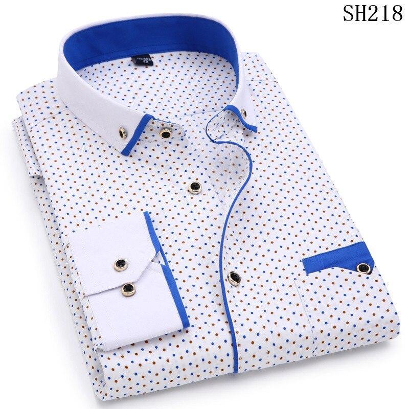 Men Fashion Casual Long Sleeve Print Shirt Slim Fit Male Social Business Dress Shirt Youth Clothing Soft Comfortable With Pocket