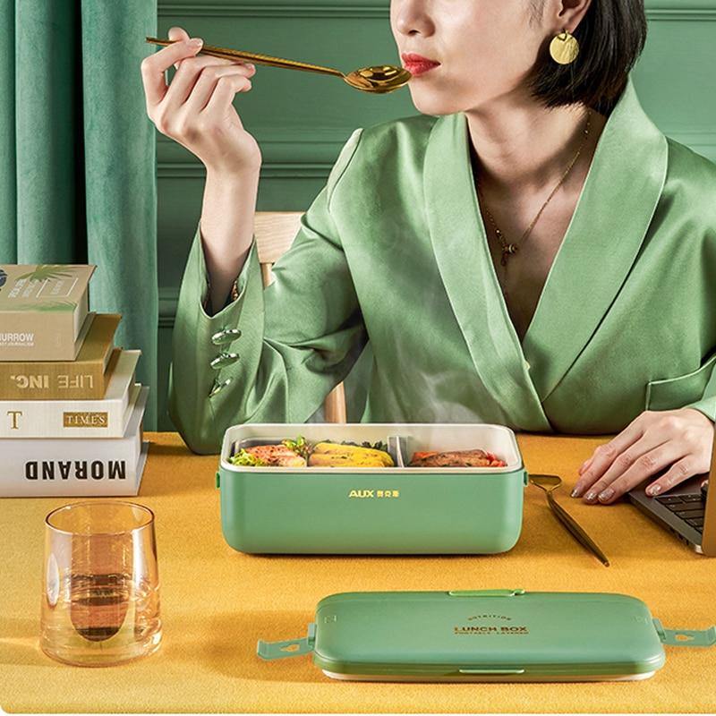 220V Electric Lunch Box Water Free Portable Lunch Heating Box Rice Cooker Constant Temperature Heating Mini Food Warmer 800ml