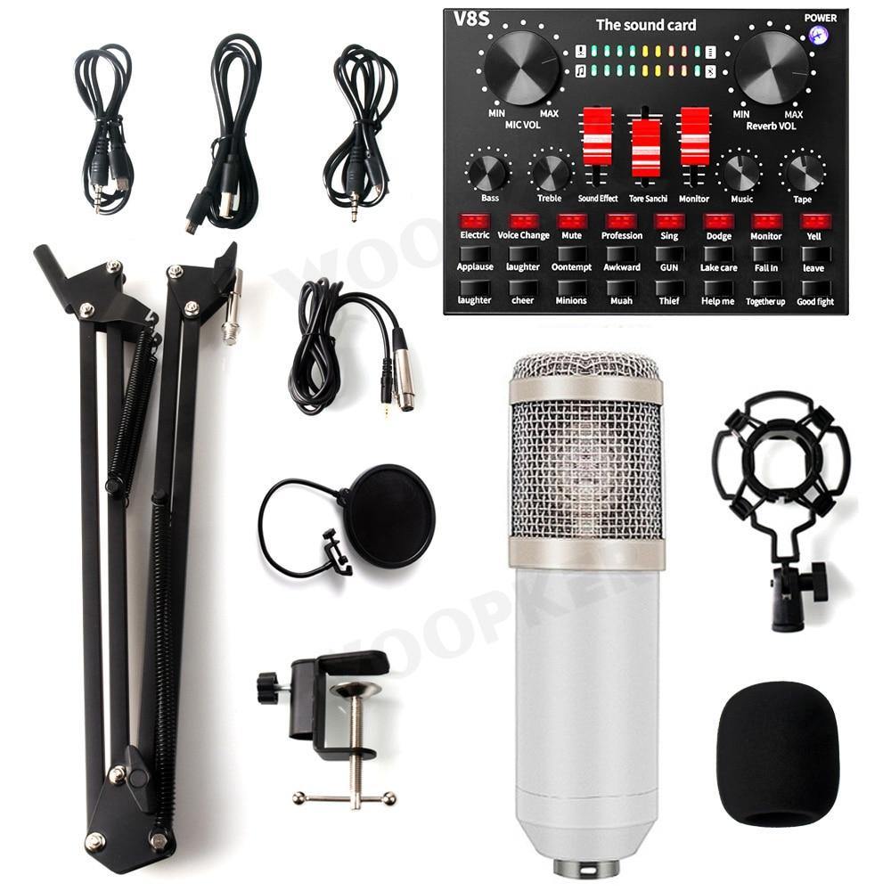 Wired Microphone BM 800 Mic stand Studio condenser Microphone With Filter V8 Sound Card Vocal Recording KTV Karaoke Microphone