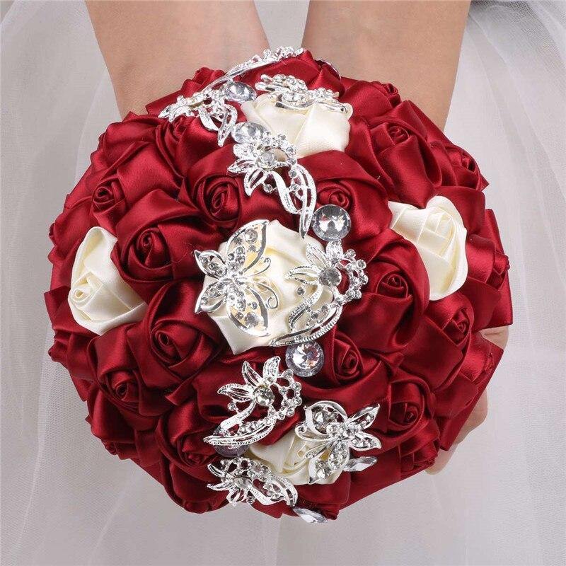 15cm Different Styles Bride Bouquets Bridal Wedding Holding Flowers With Diamond Pearls Ivory Rose Decoration Party Buque Noiva