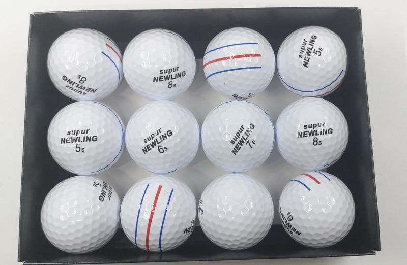 12pcs/box supur NEWLING Golf Ball with retail package 3 colour full aim lines 3-piece golf game ball Super Long Distance