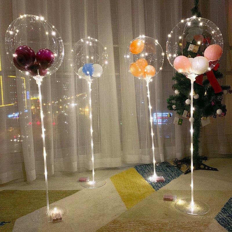 Birthday Party Decor LED Balloon Column Stand With Base Transparent Foil Balloon Christmas Wedding Decor Home Decor Accessories