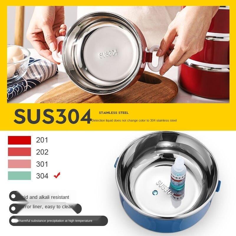 Extra-thick 304 Insulated Lunch Box Barrel Office Worker Stainless Steel Lunch Box with Lid Microwave Oven Heated Lunch Box