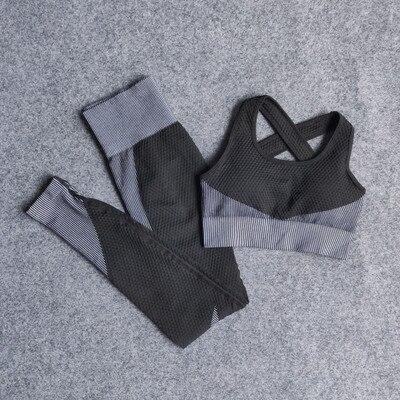 2 PC Long Sleeve Gym Cropped Top Seamless Leggings Yoga Set Workout Clothes Women Sport Suit Fitness Set Sports Bra Sportswear