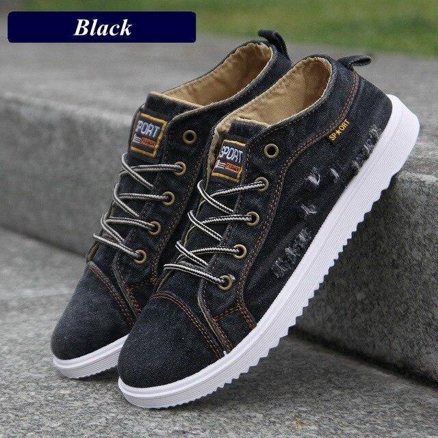 New Fashion Denim Man Canvas Shoes Men Shoes Casual High Top Sneakers 2019 Summer Breathable Plimsolls Male Footwear Men's Flats
