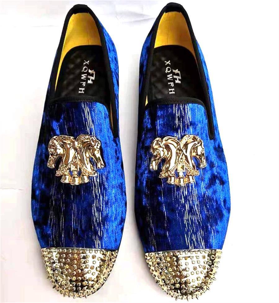 Handmade New Gold Toe Men Velvet Loafers Italy Brand Party And Wedding Men Dress Shoes