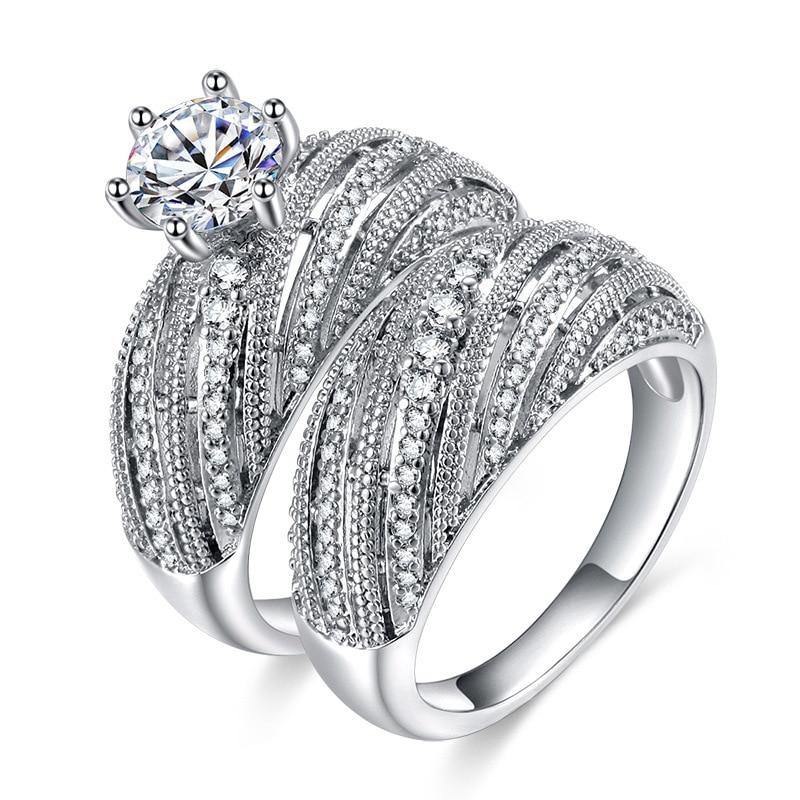 silver color luxury brand wedding ring set for female women bride engagement anniversary gift for Ladies jewelry r4991