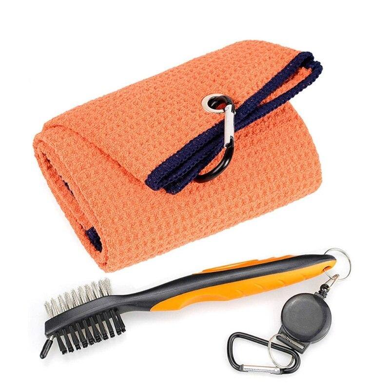 Golf Club Brush and Towel Kit Cleaner with Loop Clip for Hanging on Golf Bag Club Groove Ball Cleaning Tool Set Outdoor