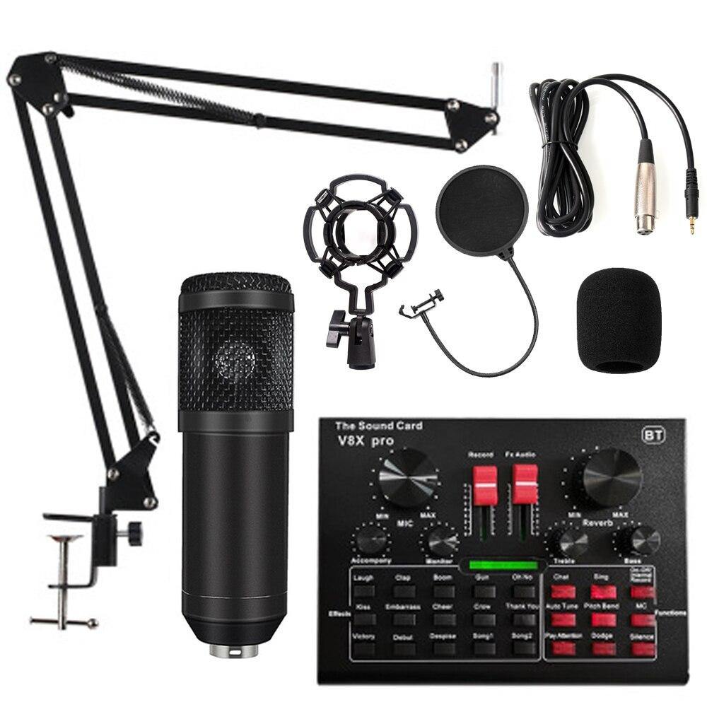 Wired Microphone BM 800 Mic stand Studio condenser Microphone With Filter V8 Sound Card Vocal Recording KTV Karaoke Microphone