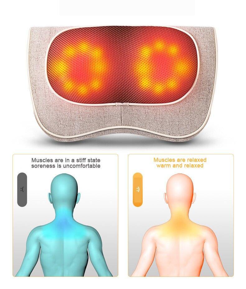 Electric Shiatsu Infrared Massage Pillow Machine Neck Leg Waist Hips Muscle Massager Electric for Back with 10 Ball Massage 220v