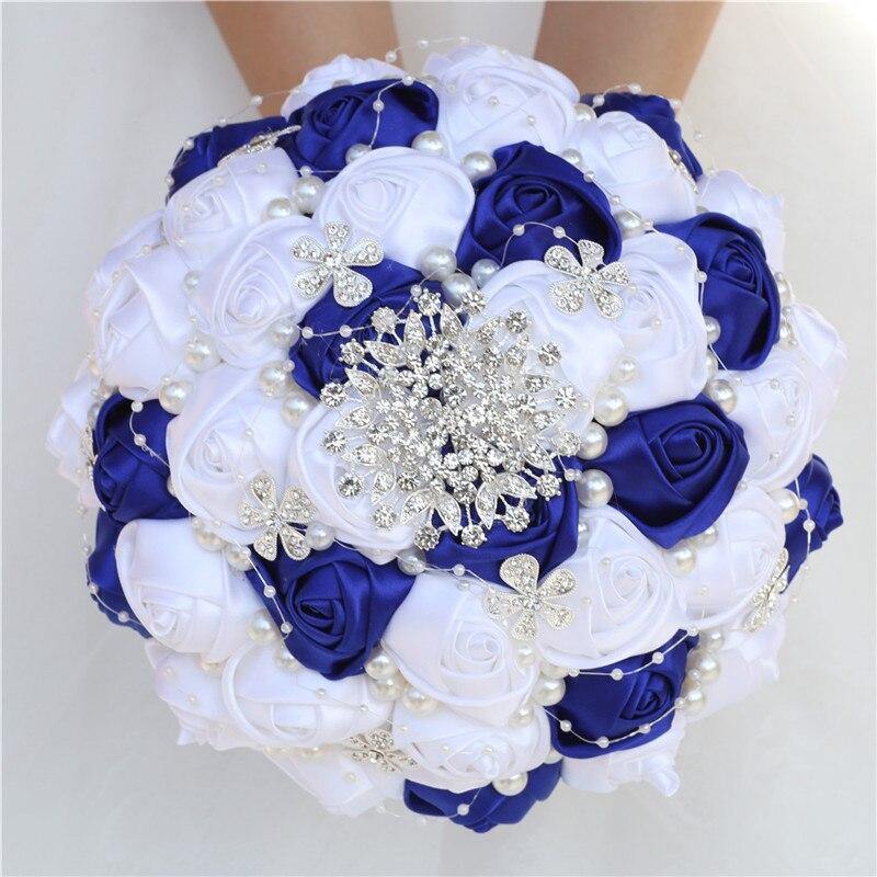 21CM Wedding Bouquet Handmade Simple Holding Flowers Silk Rose Diamond Pearl Artificial Flowers Bridal Bouquets Mariage W224E