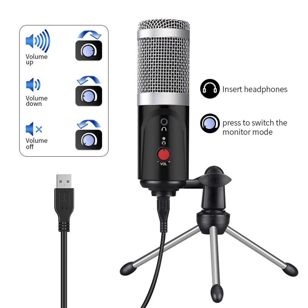 Condenser Microphone computer USB Port Studio Microphone For pc Sound Card Professional Karaoke Microphones DJ Live Recording