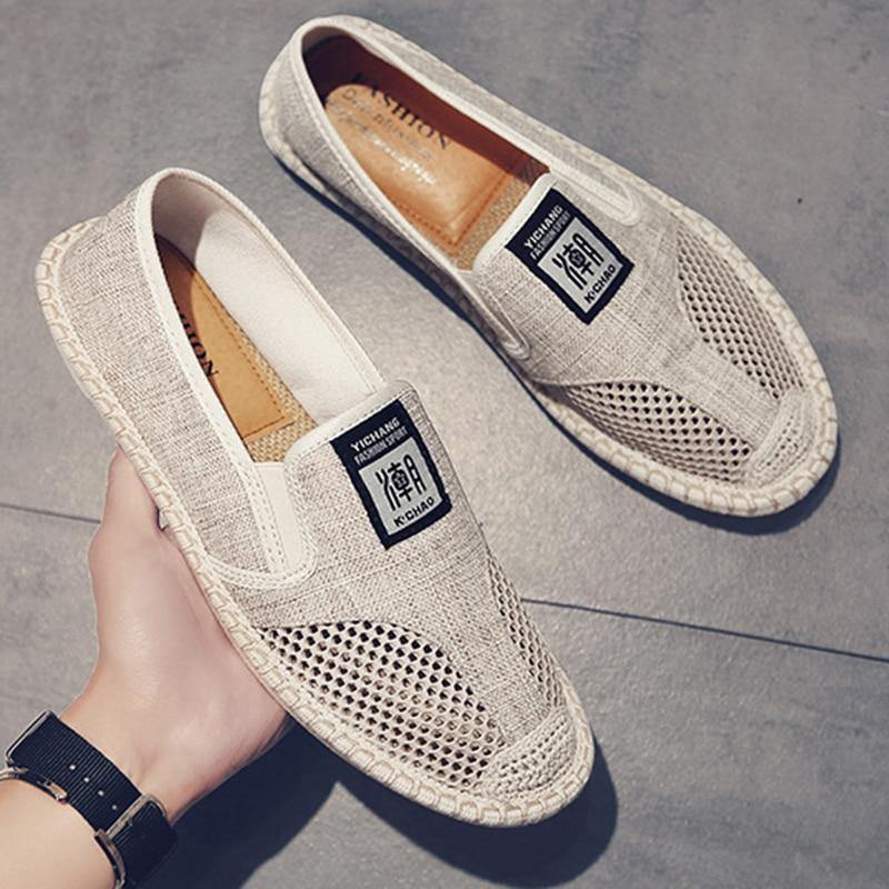 2020 Summer Linen Canvas Shoes Man Breathable Cool Mesh Flat Casual Shoes For Men Breathable Slip-on Fisherman Driving Shoes jkm