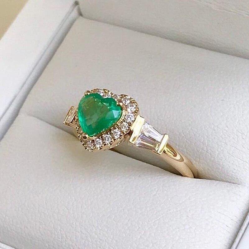 Fashion Heart Shape Green Stone Ring Luxury Zircon Band Promise Love Wedding Engagement Rings Jewelry For Women Gifts