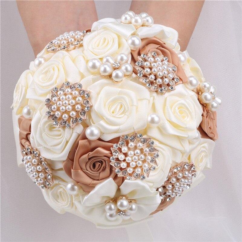 15cm Different Styles Bride Bouquets Bridal Wedding Holding Flowers With Diamond Pearls Ivory Rose Decoration Party Buque Noiva