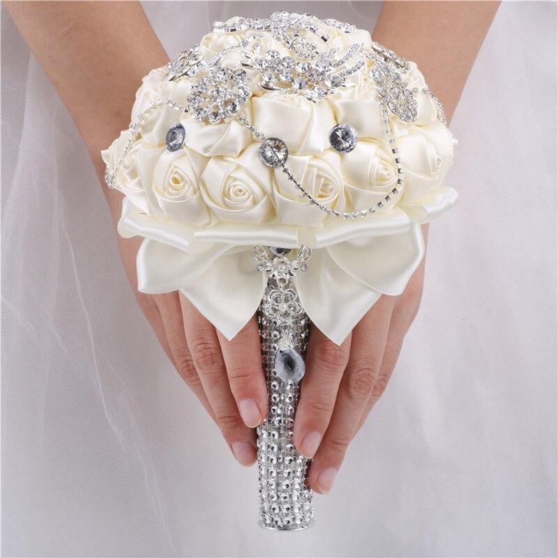 15cm Different Styles Bride Bouquets Bridal Wedding Holding Flowers With Diamond Pearls Ivory Rose Decoration Party Buque Noiva