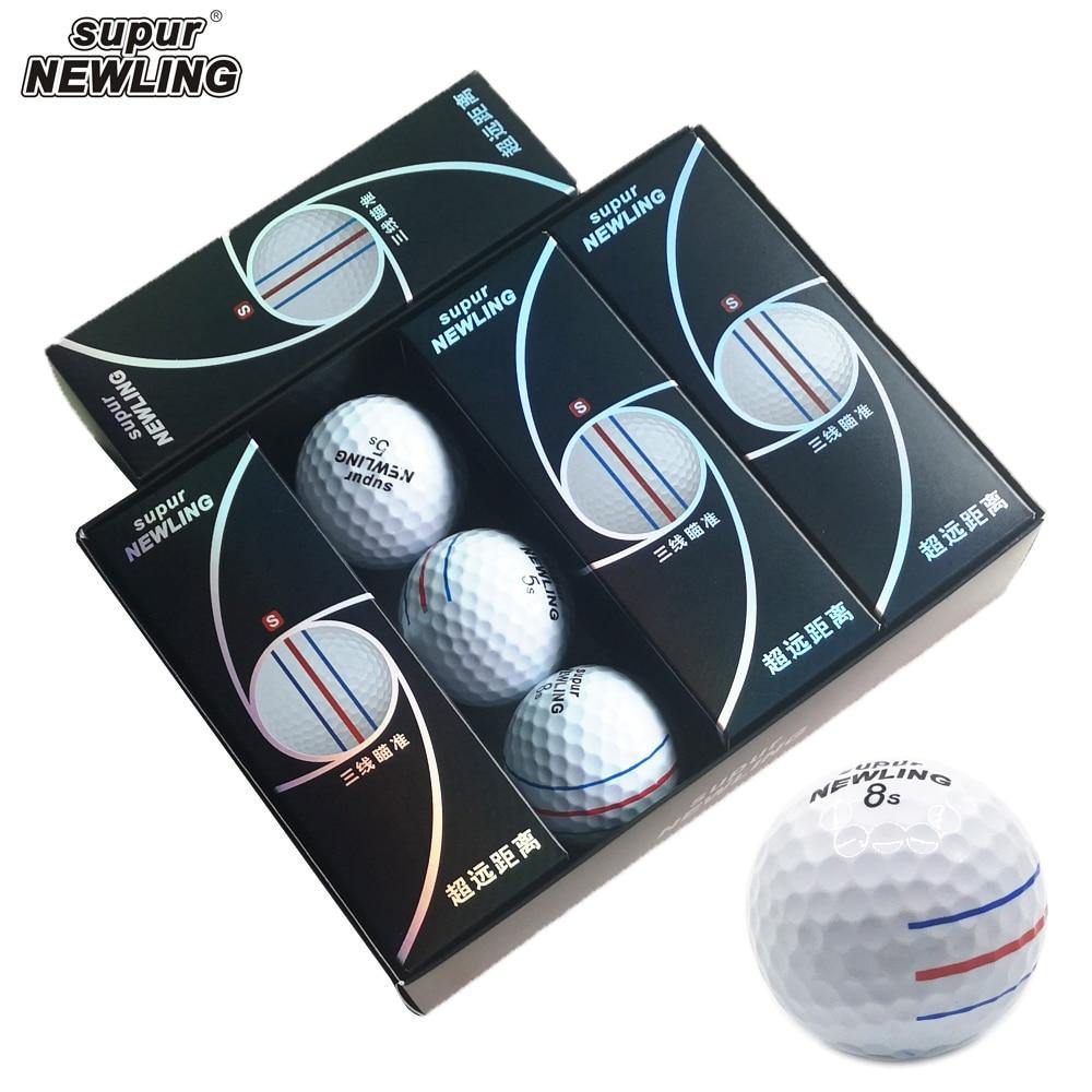 12pcs/box supur NEWLING Golf Ball with retail package 3 colour full aim lines 3-piece golf game ball Super Long Distance