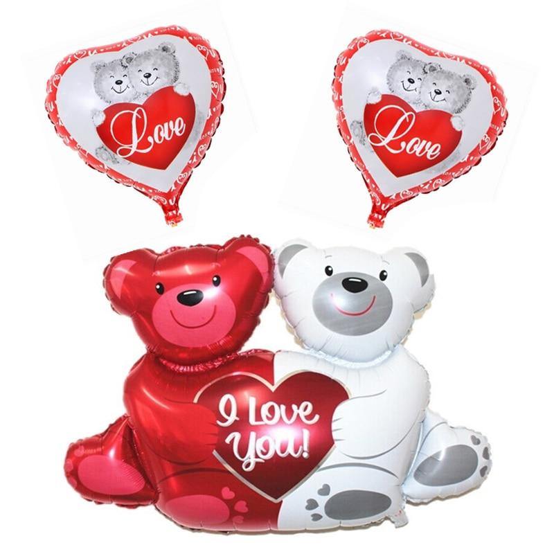 100x76cm Double Bear Hug Heart Balloons Foil Cartoon Bear I Love You Wedding Valentine's Day Event Party Balloon Decoration