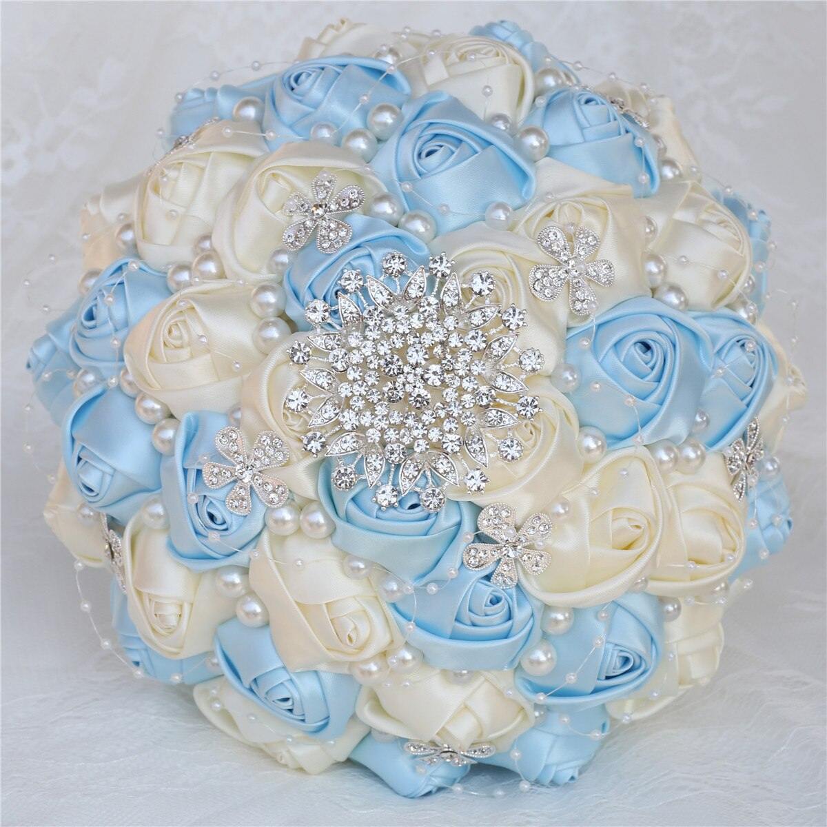 21CM Wedding Bouquet Handmade Simple Holding Flowers Silk Rose Diamond Pearl Artificial Flowers Bridal Bouquets Mariage W224E