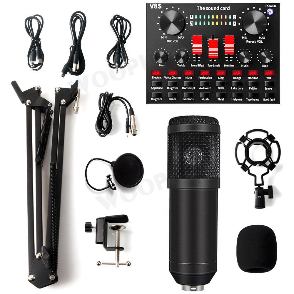 Wired Microphone BM 800 Mic stand Studio condenser Microphone With Filter V8 Sound Card Vocal Recording KTV Karaoke Microphone