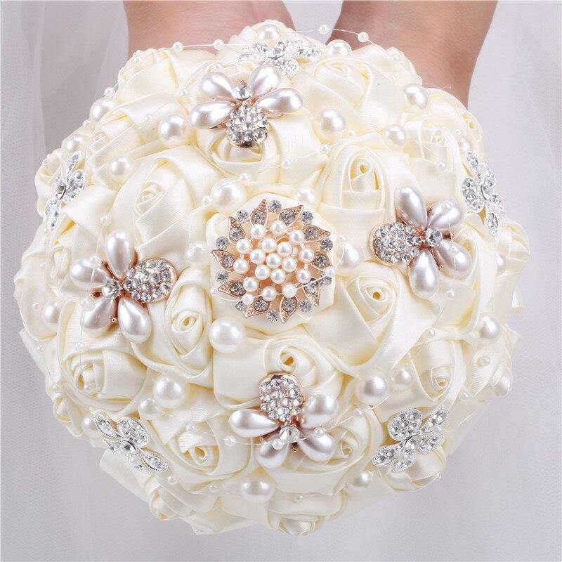 15cm Different Styles Bride Bouquets Bridal Wedding Holding Flowers With Diamond Pearls Ivory Rose Decoration Party Buque Noiva