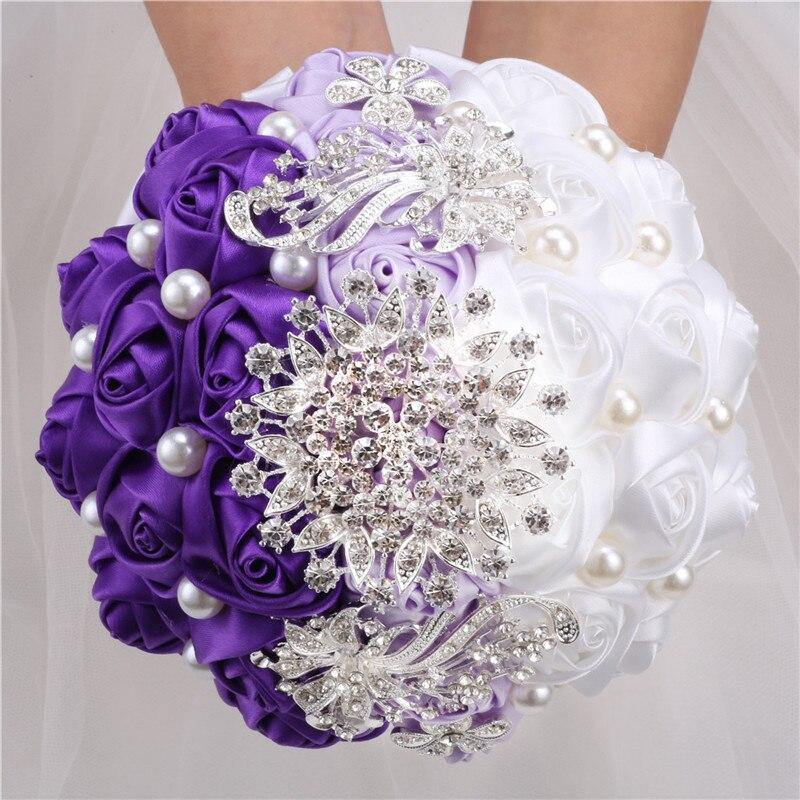 15cm Different Styles Bride Bouquets Bridal Wedding Holding Flowers With Diamond Pearls Ivory Rose Decoration Party Buque Noiva