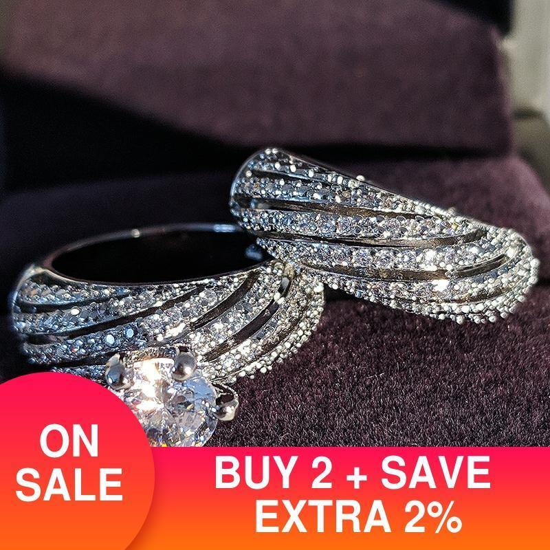 silver color luxury brand wedding ring set for female women bride engagement anniversary gift for Ladies jewelry r4991