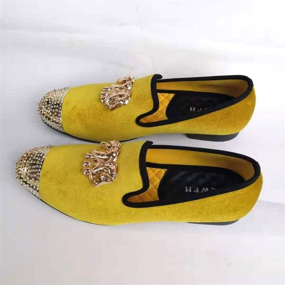 Handmade New Gold Toe Men Velvet Loafers Italy Brand Party And Wedding Men Dress Shoes