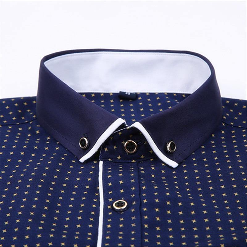 Men Fashion Casual Long Sleeve Print Shirt Slim Fit Male Social Business Dress Shirt Youth Clothing Soft Comfortable With Pocket