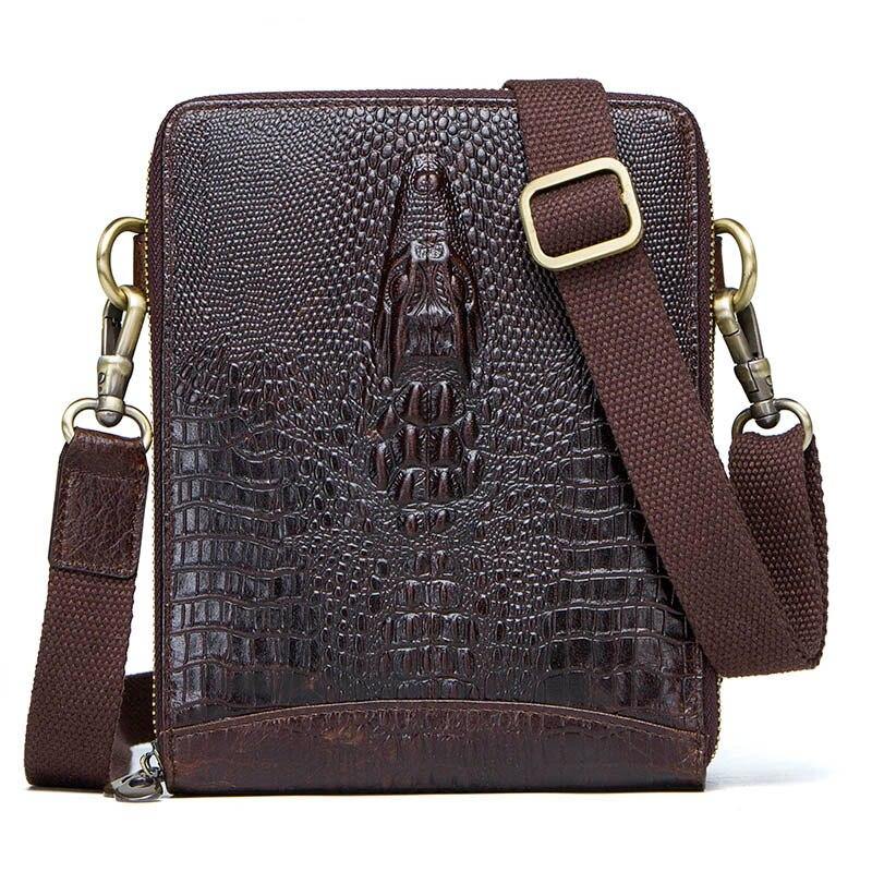 Men's Genuine Leather messenger bag Vintage Shoulder Bags Crocodile Crossbody Bags for men with Mobile Phone Pouch Waist Bag