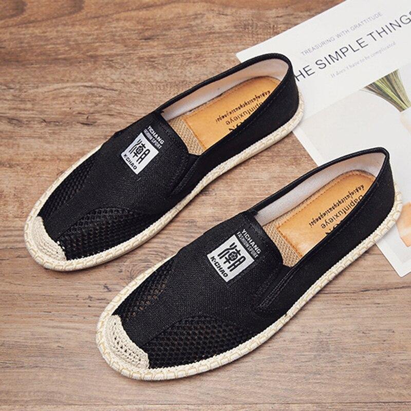 2020 Summer Linen Canvas Shoes Man Breathable Cool Mesh Flat Casual Shoes For Men Breathable Slip-on Fisherman Driving Shoes jkm