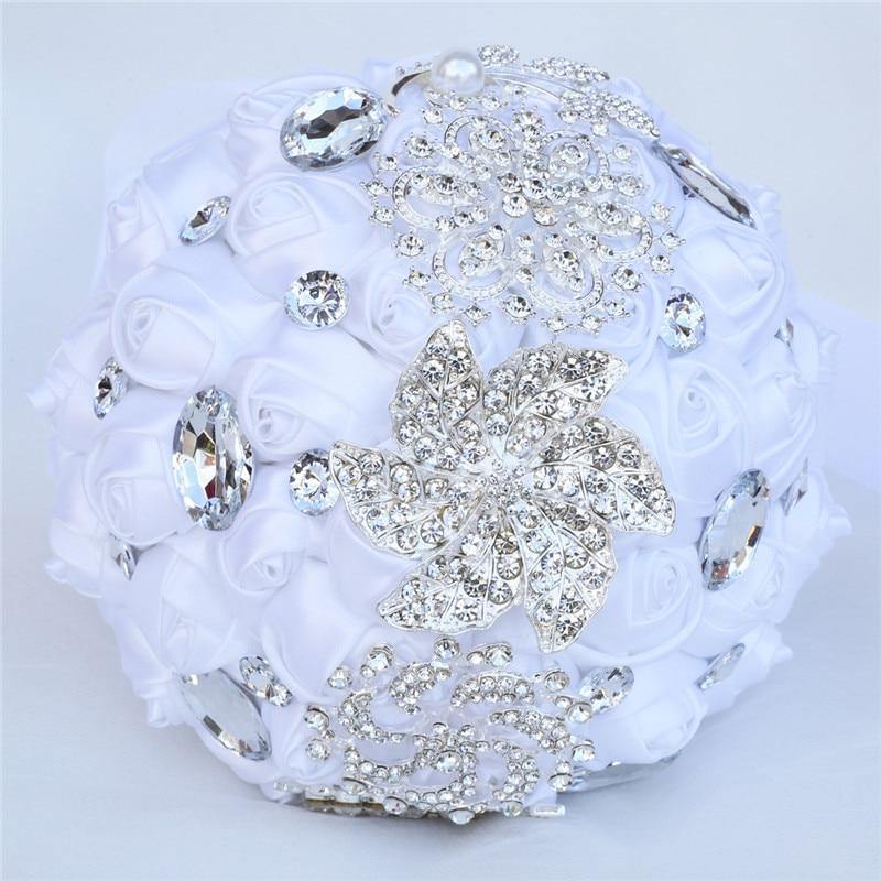 15cm Different Styles Bride Bouquets Bridal Wedding Holding Flowers With Diamond Pearls Ivory Rose Decoration Party Buque Noiva