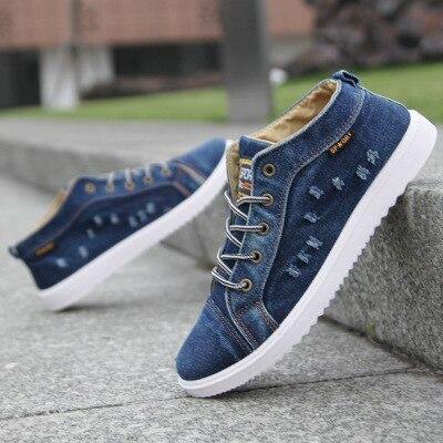 New Fashion Denim Man Canvas Shoes Men Shoes Casual High Top Sneakers 2019 Summer Breathable Plimsolls Male Footwear Men's Flats