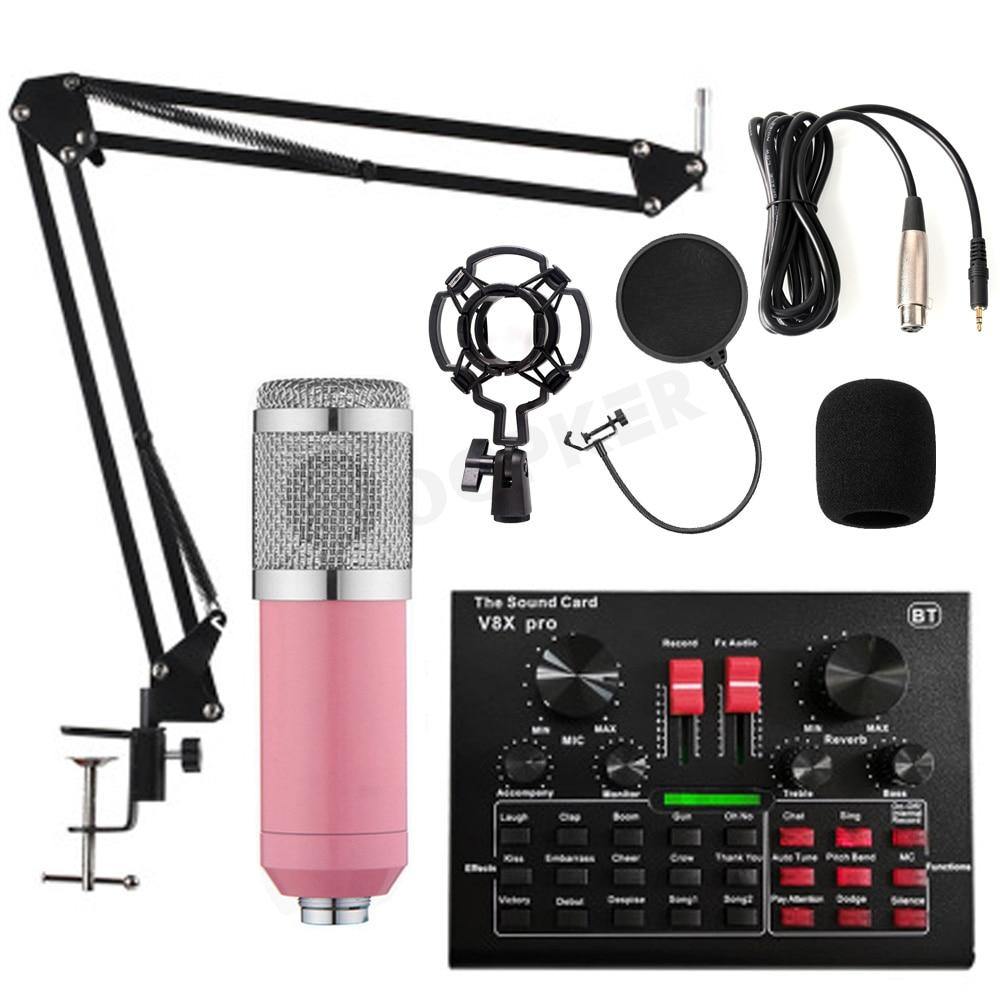 Wired Microphone BM 800 Mic stand Studio condenser Microphone With Filter V8 Sound Card Vocal Recording KTV Karaoke Microphone
