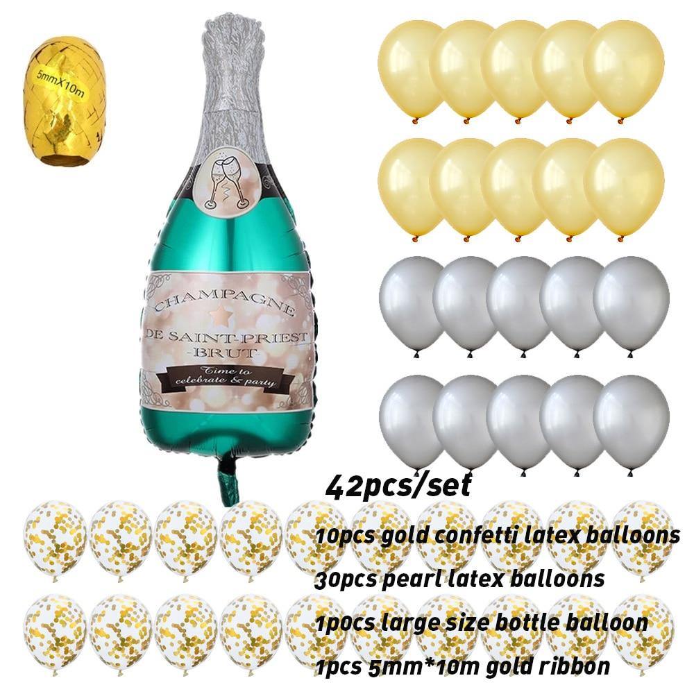 42pcs/set Champagne Balloon Large Size Champagne Cup Bottle Foil Latex Balloons Wedding Christmas Birthday Party Decoration