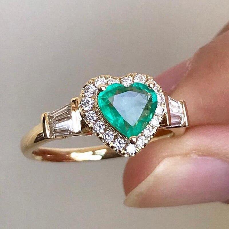 Fashion Heart Shape Green Stone Ring Luxury Zircon Band Promise Love Wedding Engagement Rings Jewelry For Women Gifts